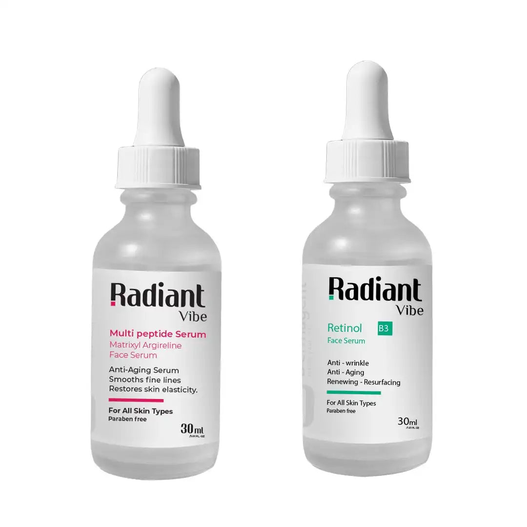 Simple bottle of Left & Renew Retinol + Multi Peptide serum by My Store, with clear label and pump dispenser.