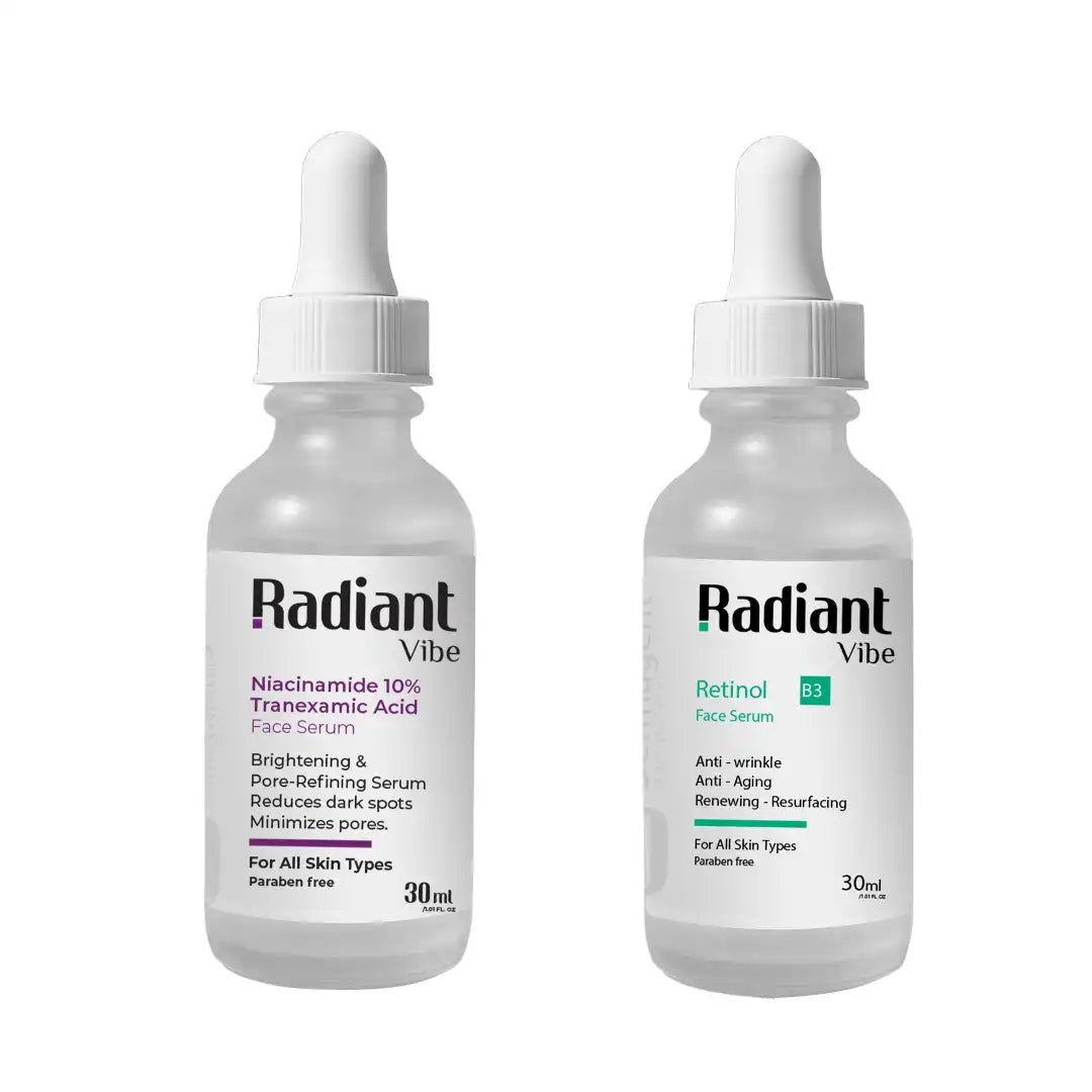 Simple skincare product with Balance & Repair Niacinamide and Retinol, featuring a clean, minimalist design on a white background.