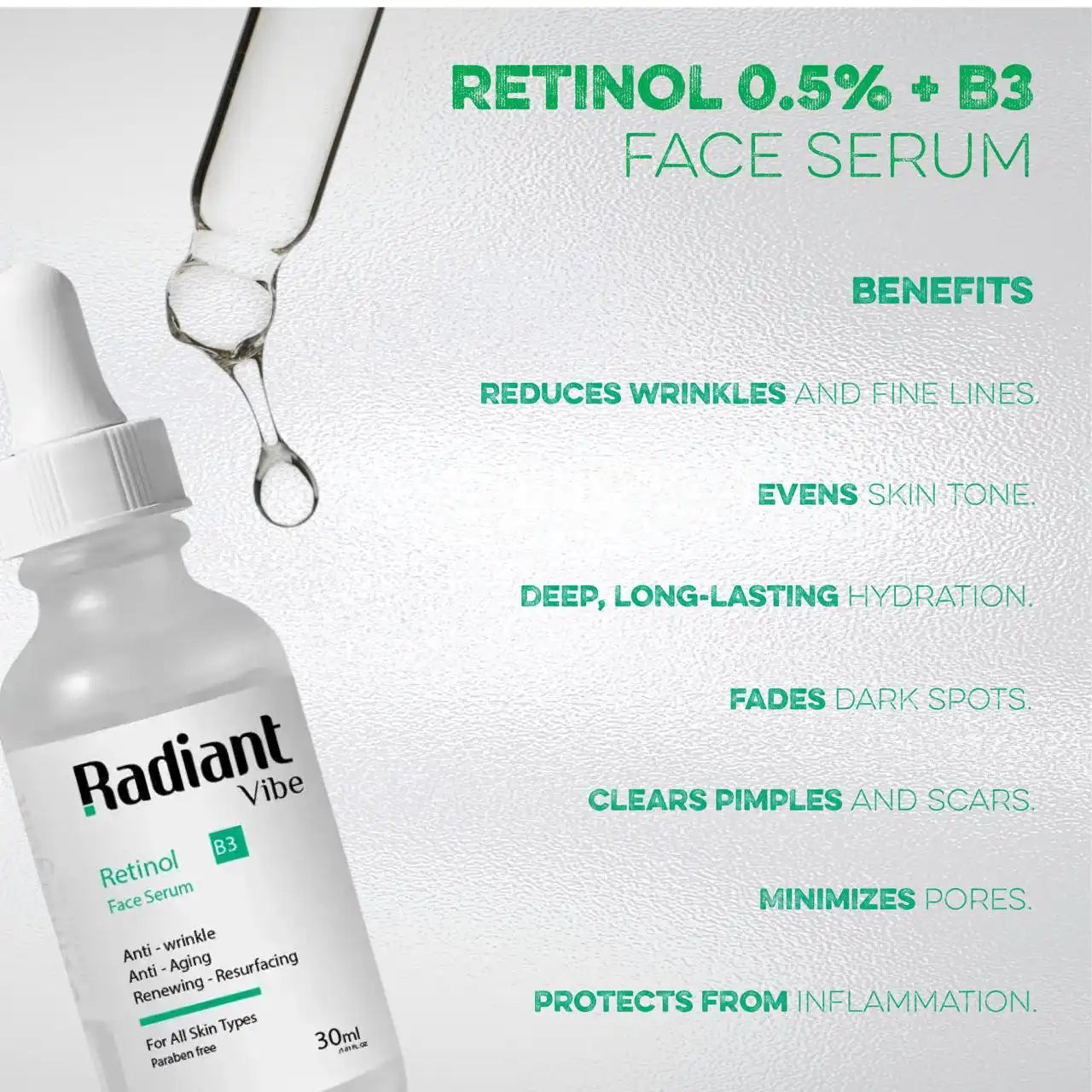 Simple bottle of Balance & Repair Niacinamide + Retinol serum from My Store, featuring a minimalist design and clear labeling.
